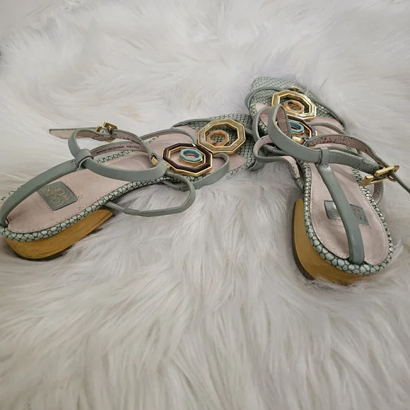 Louise et Cie Mint Green Strappy Sandals with Gold Accents - Picture 8 of 11
